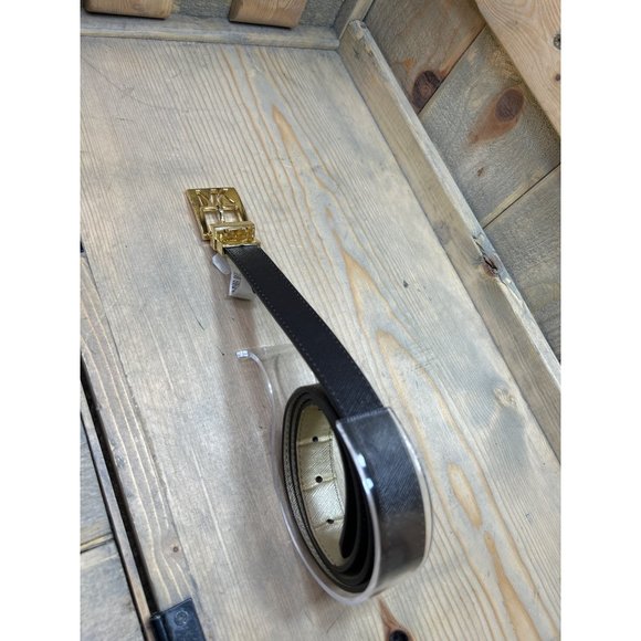 MK Michael Kors Faux Leather Brown Gold Belt Large - Picture 3 of 6